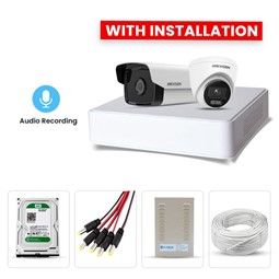 Picture of Hikvision 2 CCTV Cameras Combo (1 Indoor & 1 Outdoor CCTV Camera) + 4CH DVR + HDD + Accessories + Power Supply + 45m Cable